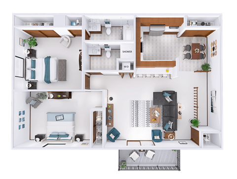 Floor plan for 2 beds, 2 baths, 1056 sqft